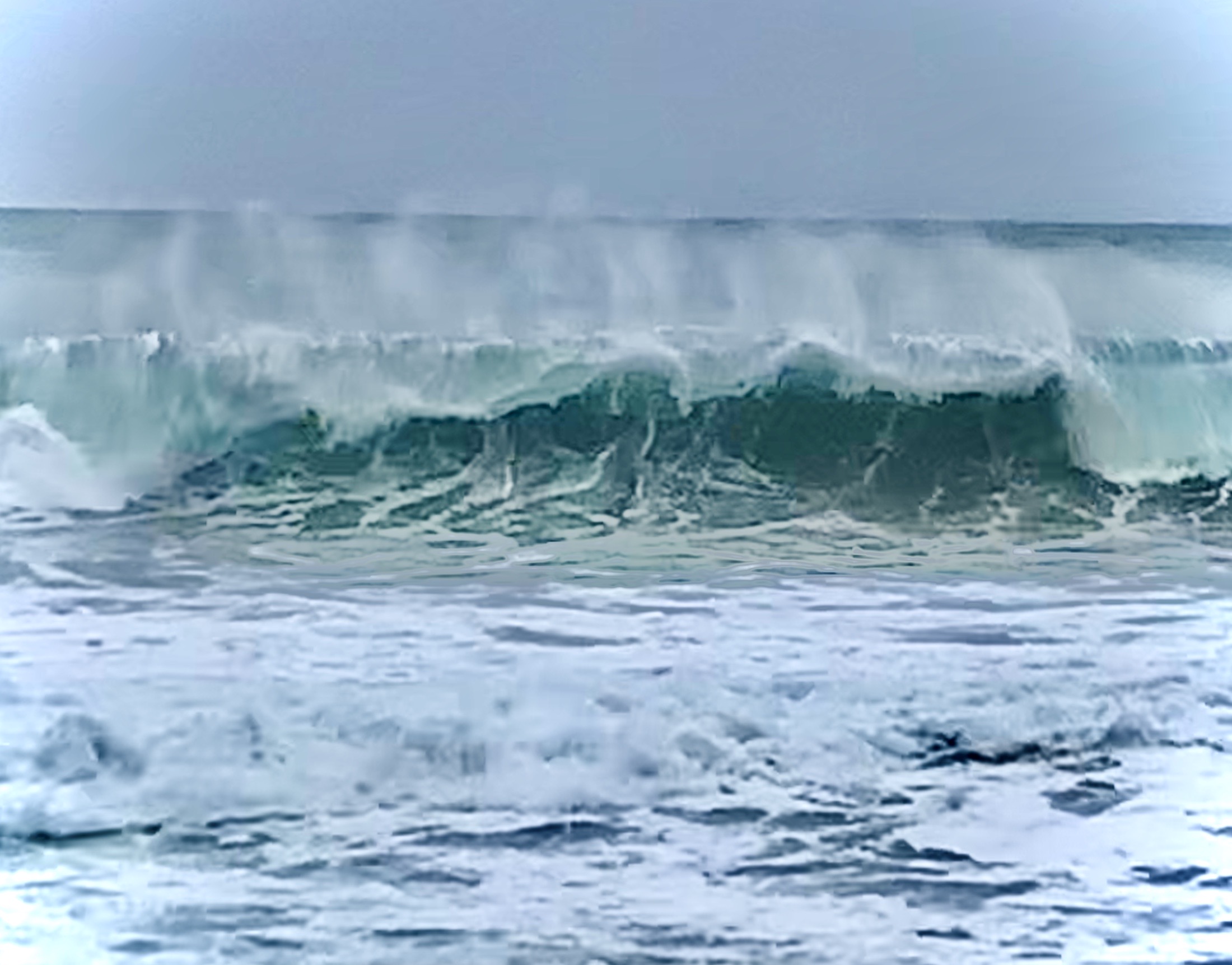 A wave curling and breaking near shore